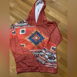 Women’s Red Patterned Aztec Hoodie